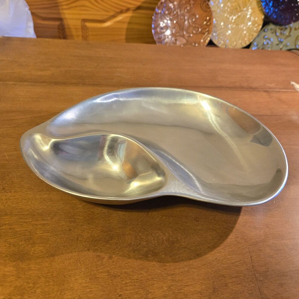 Silver Aluminum Curved Chip & Dip Serving Bowl, 13 X 9 Vtg?